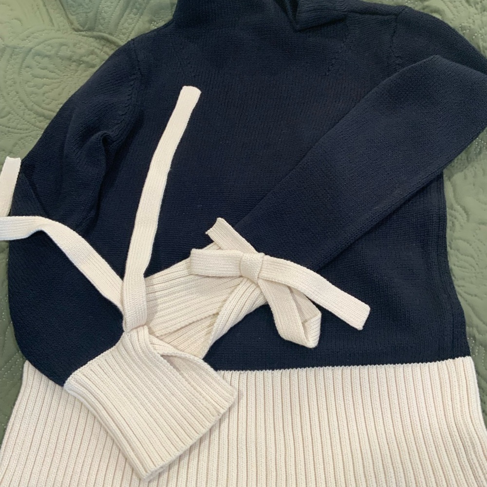 Ann Taylor Navy and Cream Cowl Neck Sweater - Picture 2 of 8